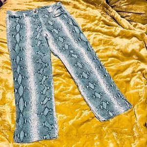 Vintage 1990s teal blue stretch snakeskin pants